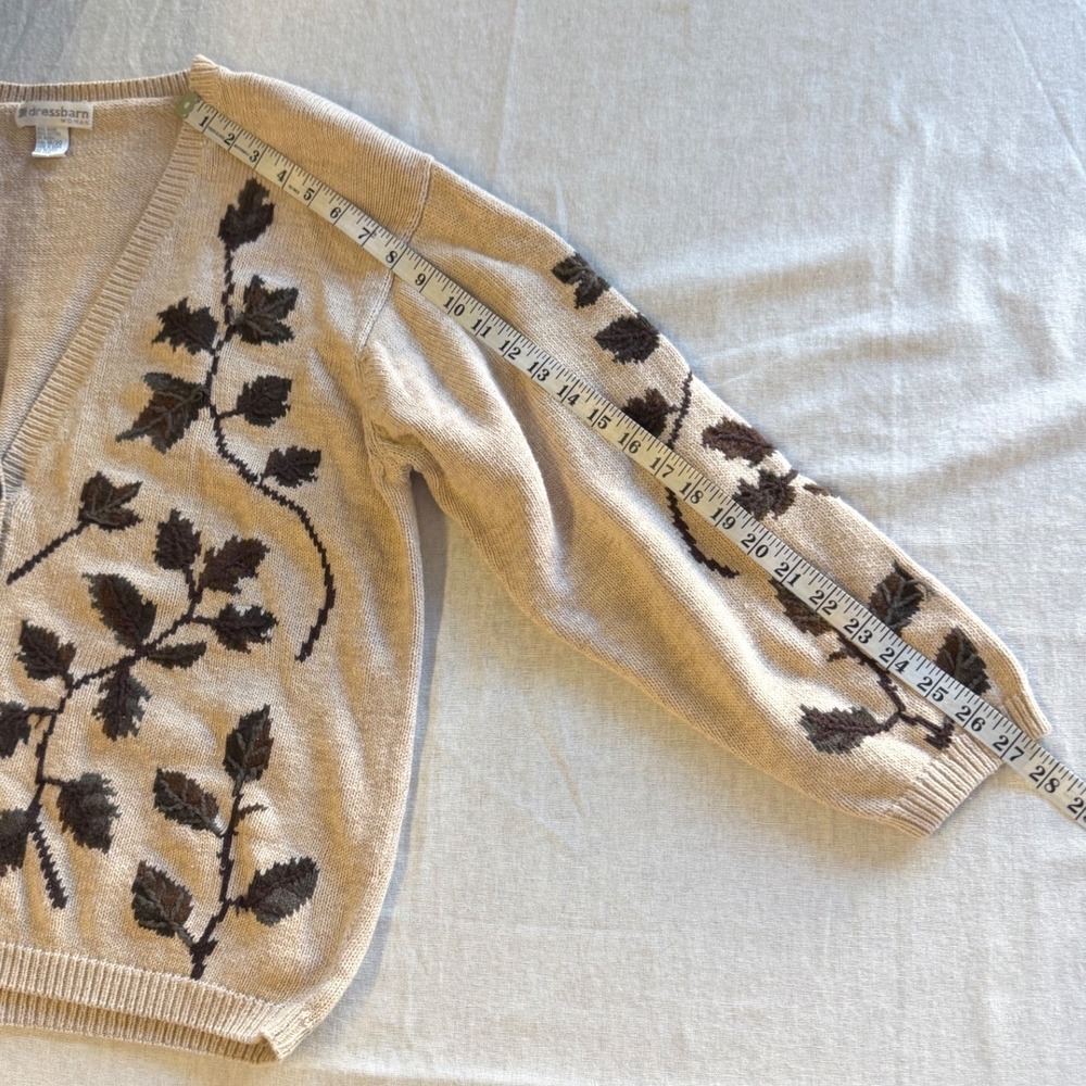 Dressbarn Y2K 2000s Cottagecore Grandma Cardigan Beige Embroidered Sweater 18/20 - Picture 7 of 7